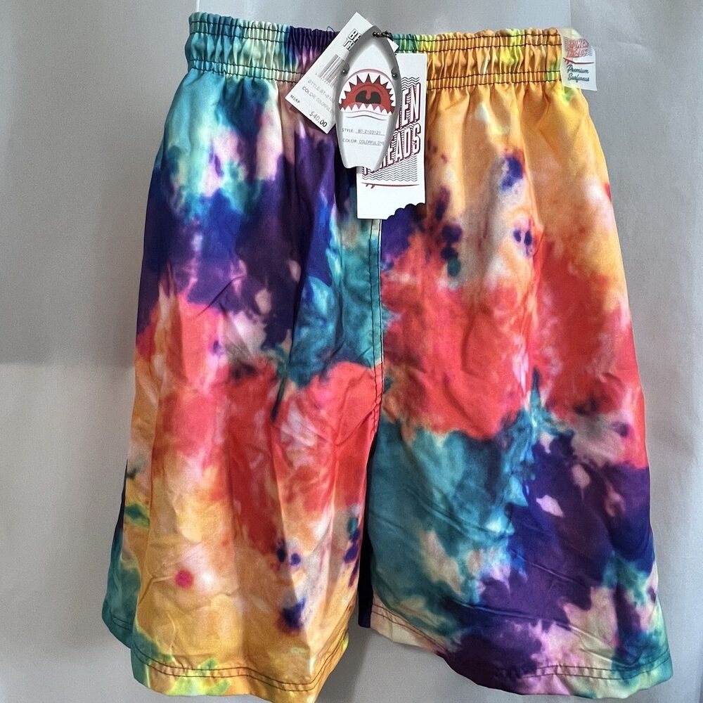Broken Threads M Tie Dye Swim Trunks/Board Shorts Rainbow Surf Beachwear Pride